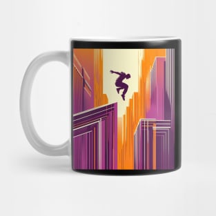 Jumping between buildings Mug